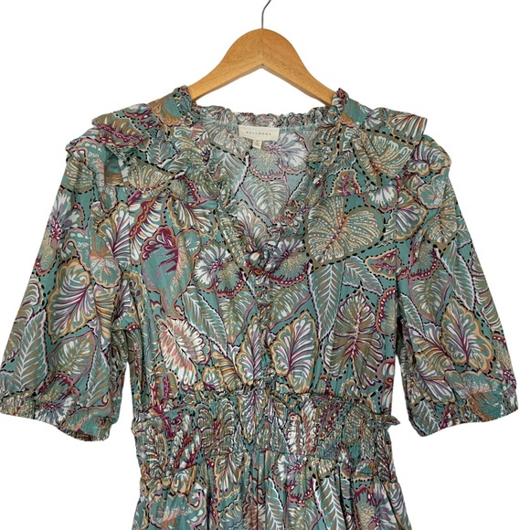 Melloday Womens Floral tropical Print Tiered Maxi Dress Sz Medium Green Ruffle - Picture 5 of 12